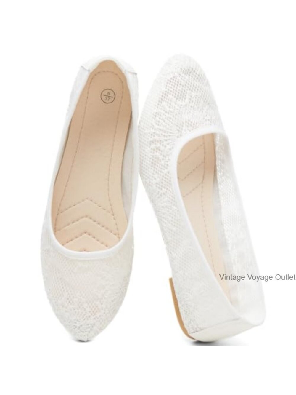 FINIWOR Lace Ballet Flats Pointed Toe Memory Foam Slip-On Women's Shoes